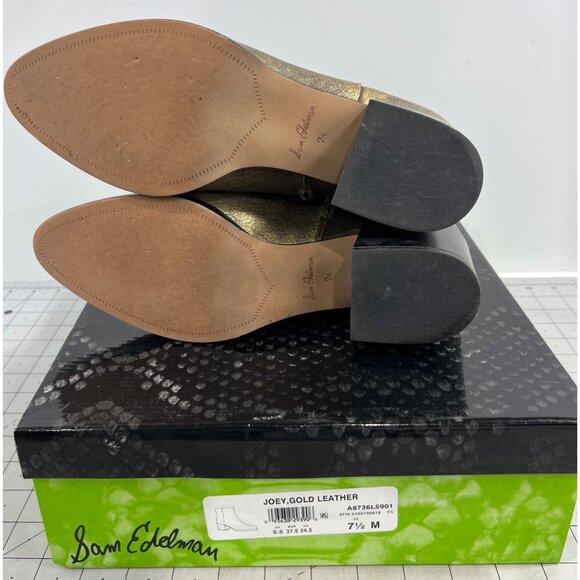 Sam Edelman Joey Gold Leather Side Zip Heeled Ankle Boots 2.5" Women's Sz. 7.5 - Picture 8 of 10